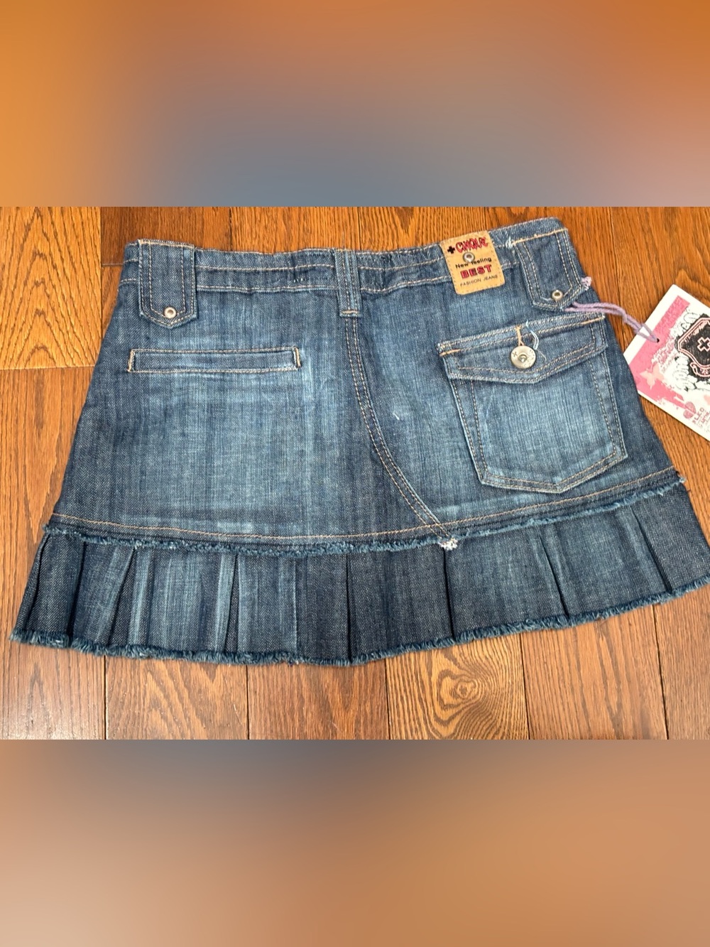 Vintage Y2K Cinque Pleated Denim Micro Mini Skirt Sz 26/40 - Picture 10 of 14